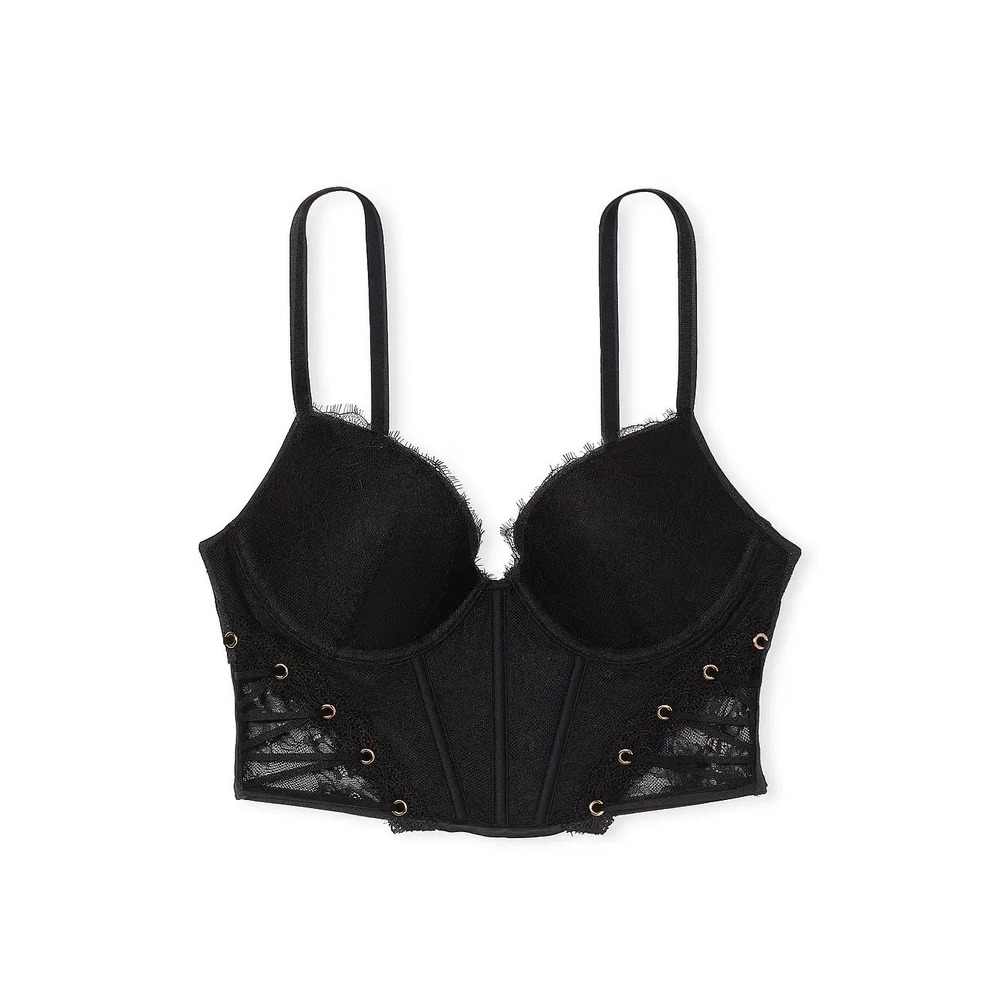 Victoria's Secret Very Sexy Black Rose & Grommet Push-Up Corset Top Bra 34C Goth